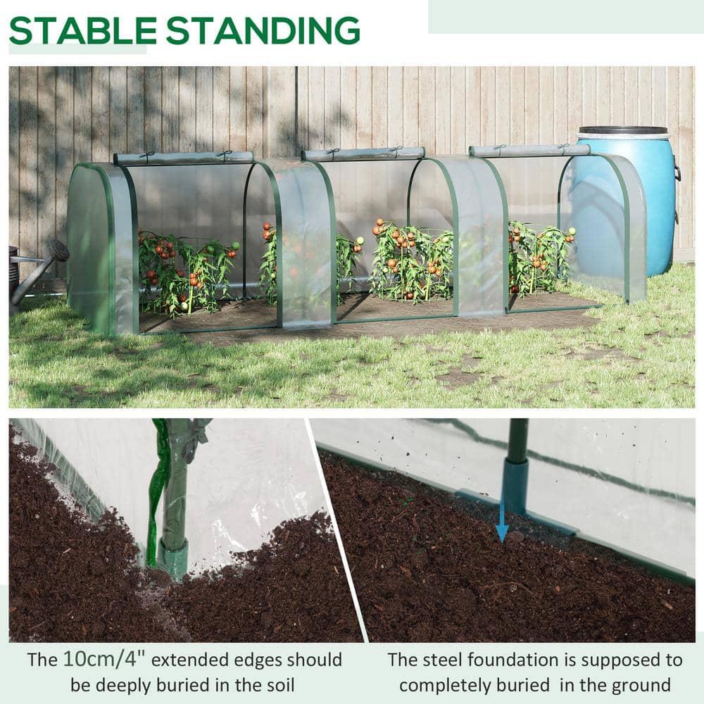 Outsunny Mini Greenhouse, 10' x 3' x 2.5' Portable Tunnels, 3 Roll-Up Zip Doors, UV Waterproof Plastic Cover, Steel Frame, Clear