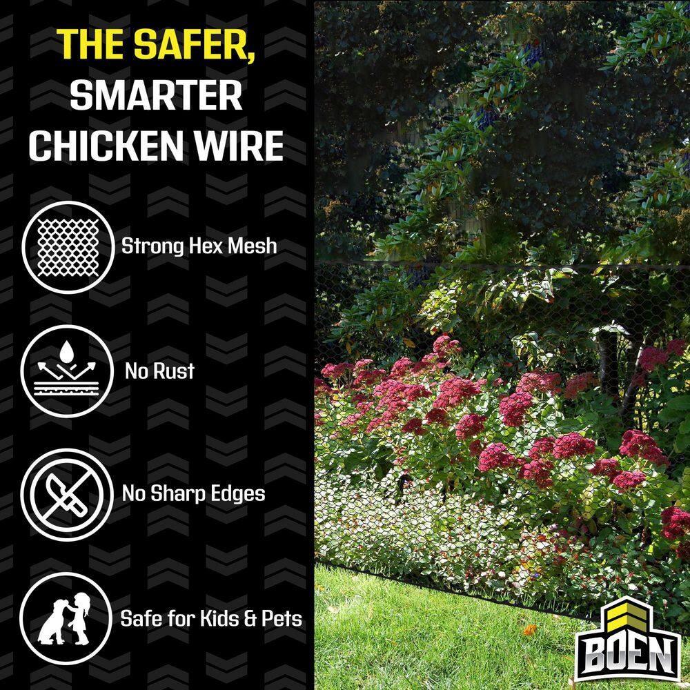 Boen - Plastic Hex Chicken Wire Mesh Temporary Fence Roll (2' x 25' - Black) - Plastic Fence Poultry Netting for Temporary or Semi Permanent Enclosures, Deer Netting Fence, Construction Fencing