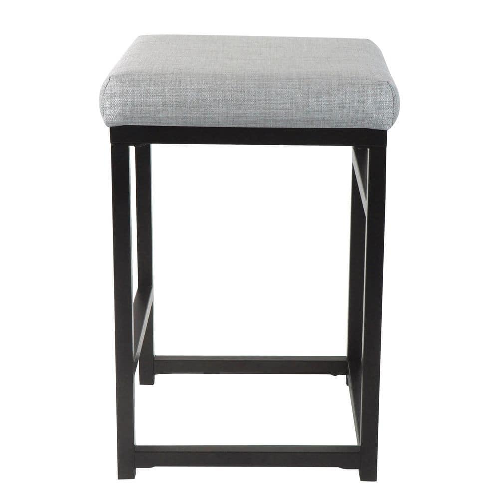 HomePop 24" Open Back Metal Counter Height Barstool Light Gray: Upholstered Square Seat, No Assembly Required