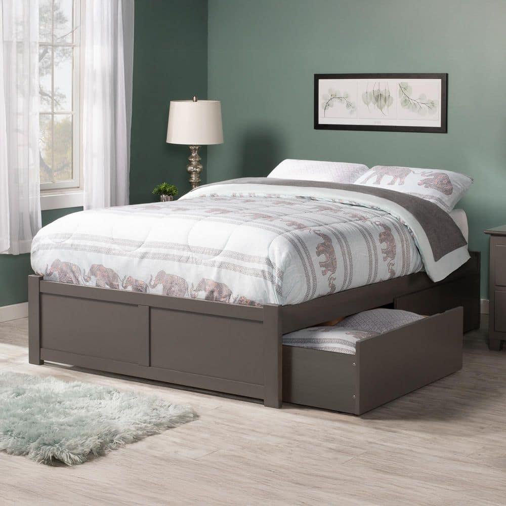 Concord Platform Bed with Flat Panel Foot Board and 2 Urban Bed Drawers, Multiple Colors, Multiple Sizes