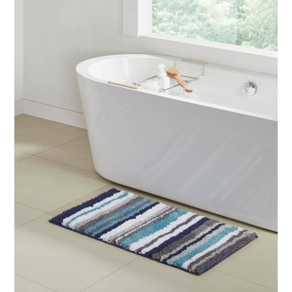 Better Trends Griffie 100% Polyester 4 Piece Set Bath Mat Rug Set - Blue & Gray