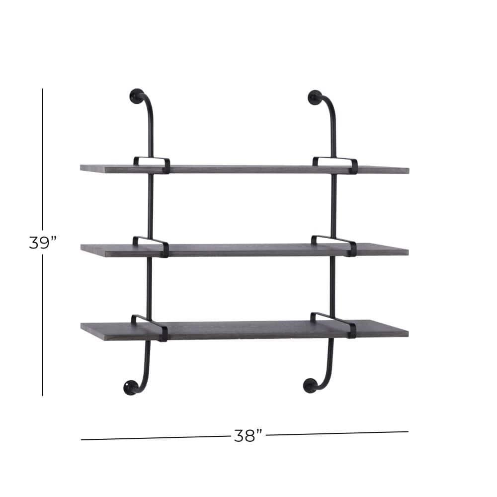 DecMode 38" x 10" 3-Tier Gray Wall Shelf