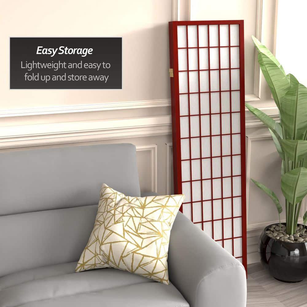 5 ft. Tall Window Pane Shoji Screen - Rosewood (3 Panels): Oriental Furniture, Hardwood Frame, Metal Hardware