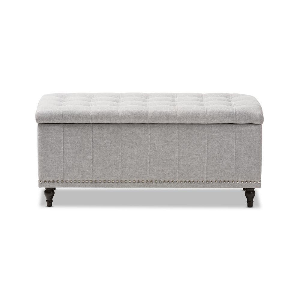 Baxton Studio Kaylee Modern Classic Fabric Upholstered Button - Tufting Storage Ottoman Bench - Grayish Beige: End of Bed, Rectangular Shape