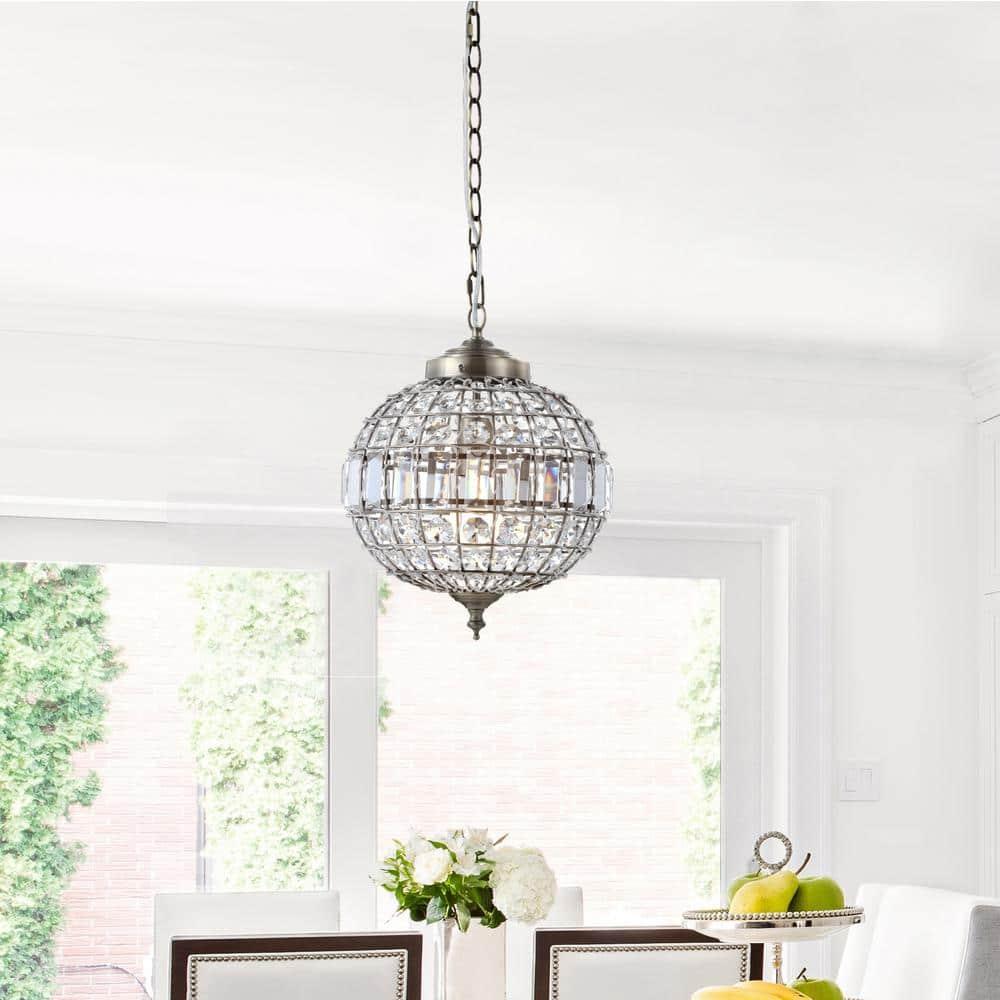 JONATHAN Y Georgina 12" Crystal/Metal LED Pendant Pendant, Antique Brass