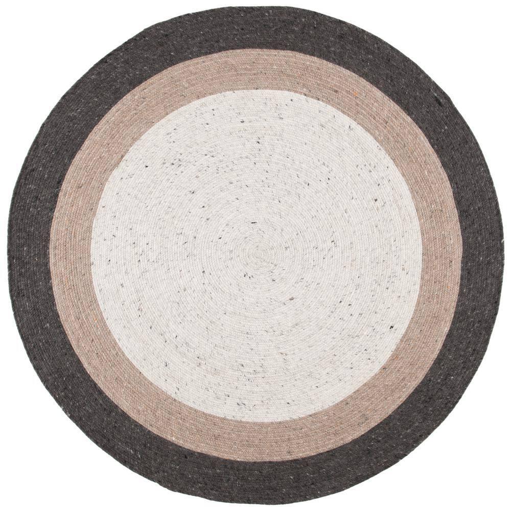 Braided BRD903 Hand Woven Indoor Area Rug - Charcoal/Ivory - 7' Round - Safavieh