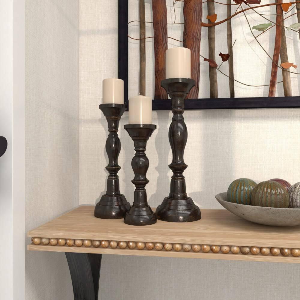 3 Piece Wood Tabletop Candlestick Set