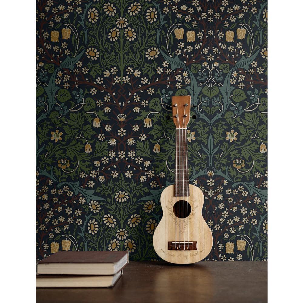 NextWall  Victorian Garden Floral Peel and Stick Wallpaper 20.9 in. W x 18 ft. L - Midnight Blue & Evergreen