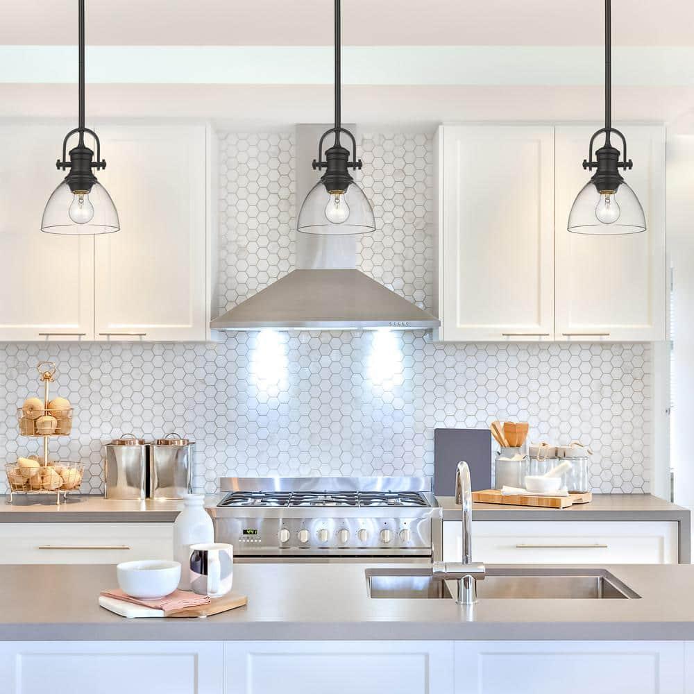 Golden Lighting Hines 1-Light Mini Pendant in Matte Black with Clear Glass