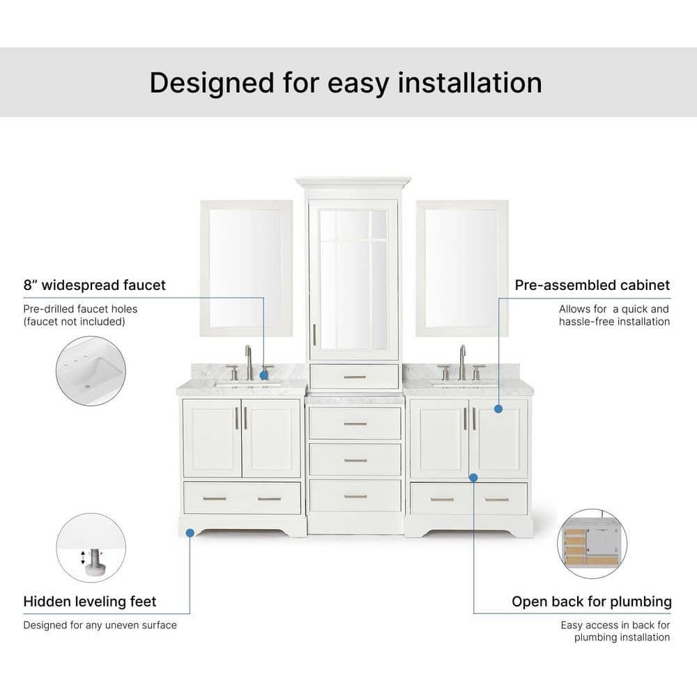 Ariel Stafford 85" Double Sink Vanity Set in White