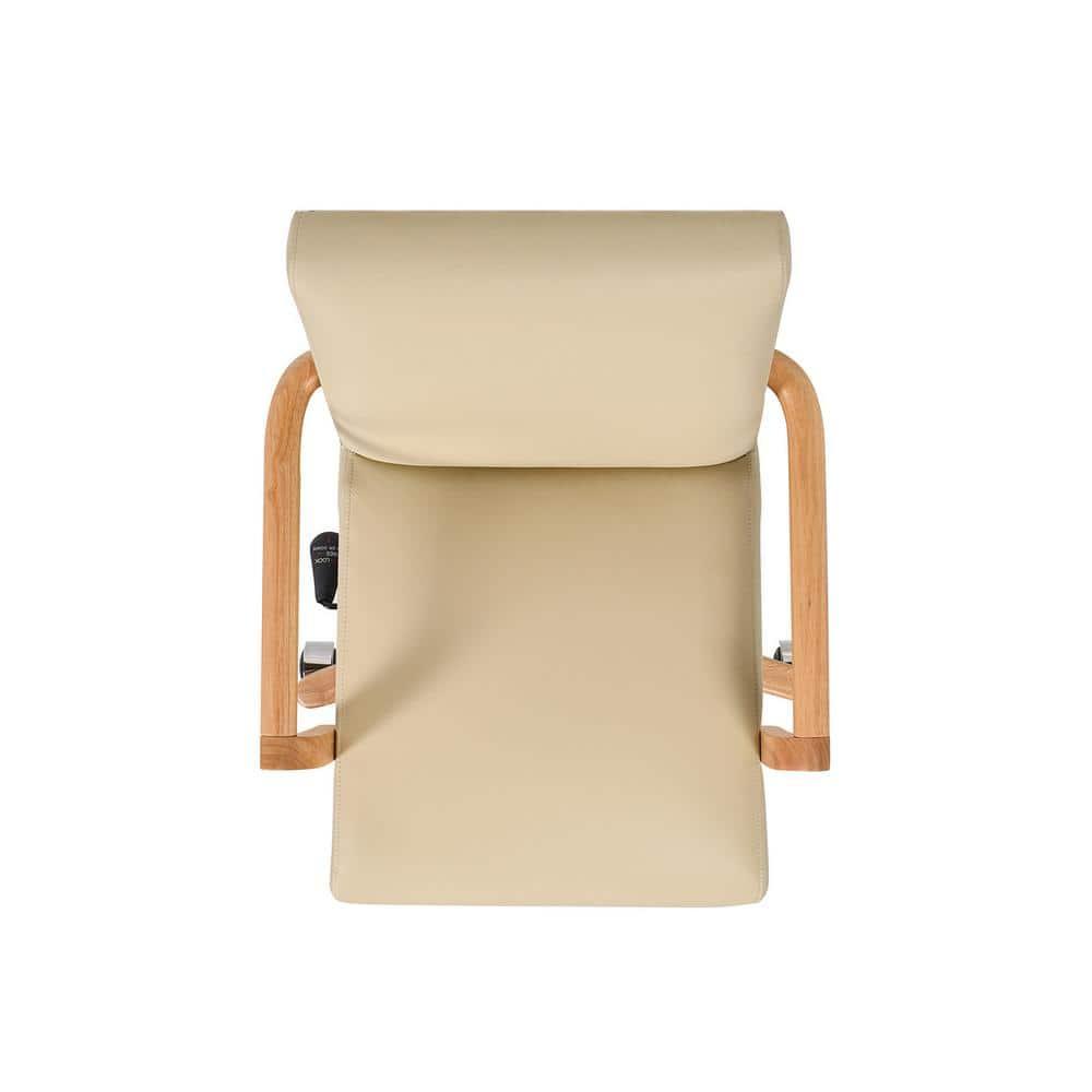 Dumont Modern Farmhouse High Back Executive Home Office Chair, Neutral Cream Beige Leather & Natural Wood