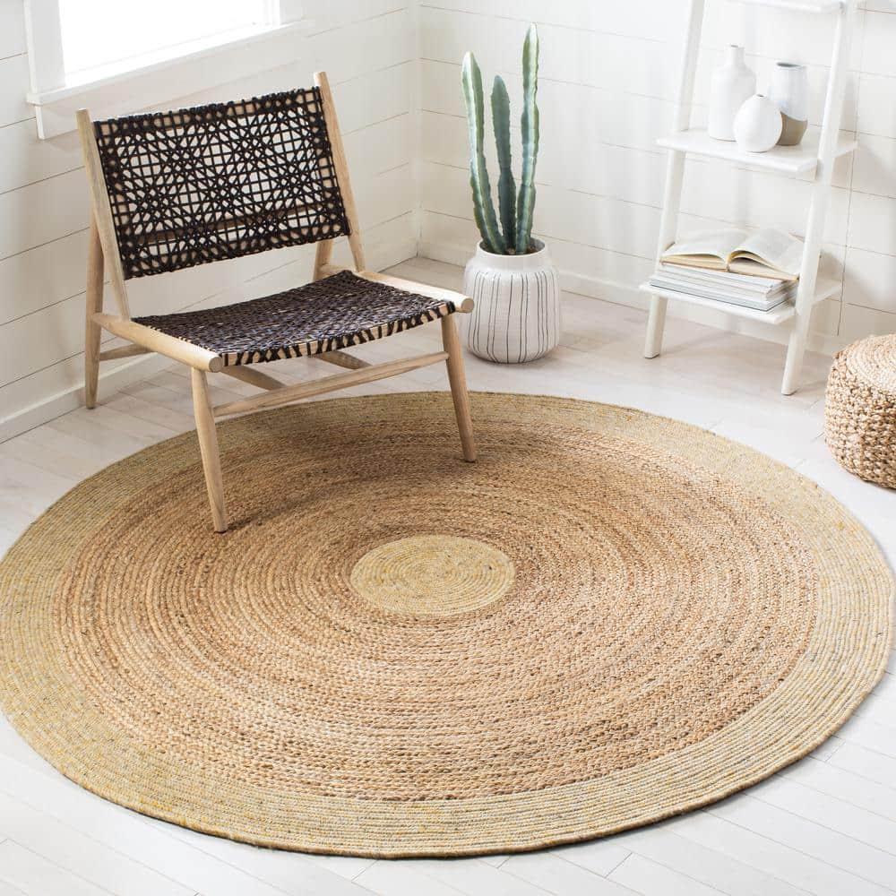 Braided BRD910 Hand Woven Indoor Accent Rug - Gold/Natural - 3' Round - Safavieh