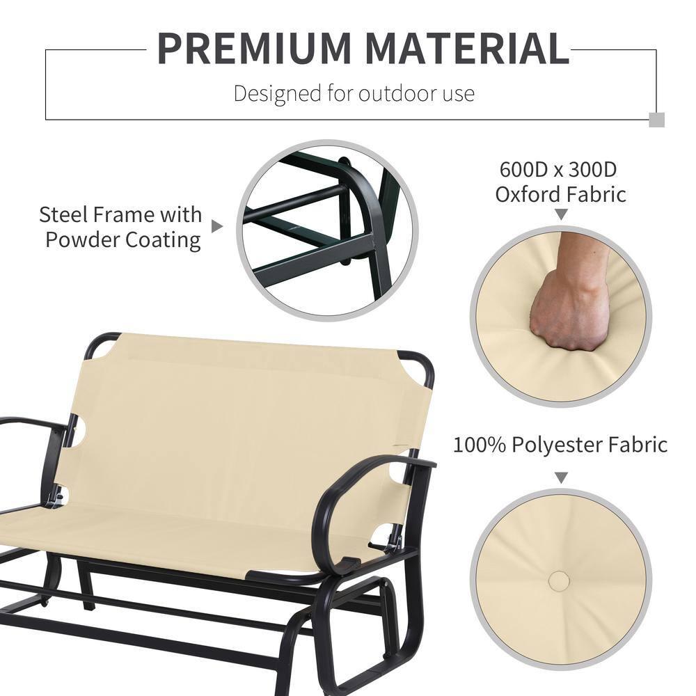 Outsunny Patio Glider Bench with Padded Cushions and Armrests, Outdoor 2-Person Swing Rocking Chair Loveseat with Sturdy Frame, Beige