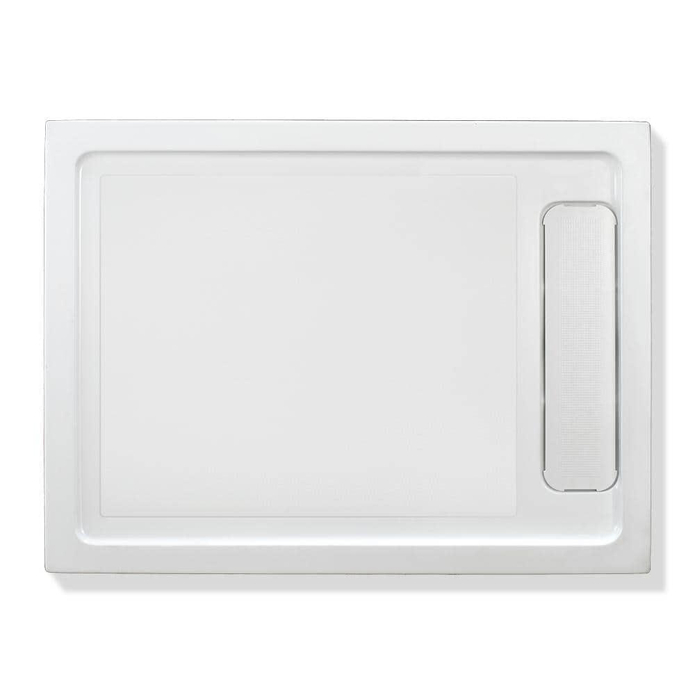 OVE Decors 48" x 32" Rectangle Shower Base Pan, White Acrylic, Hidden Side Drain, Reversible Design