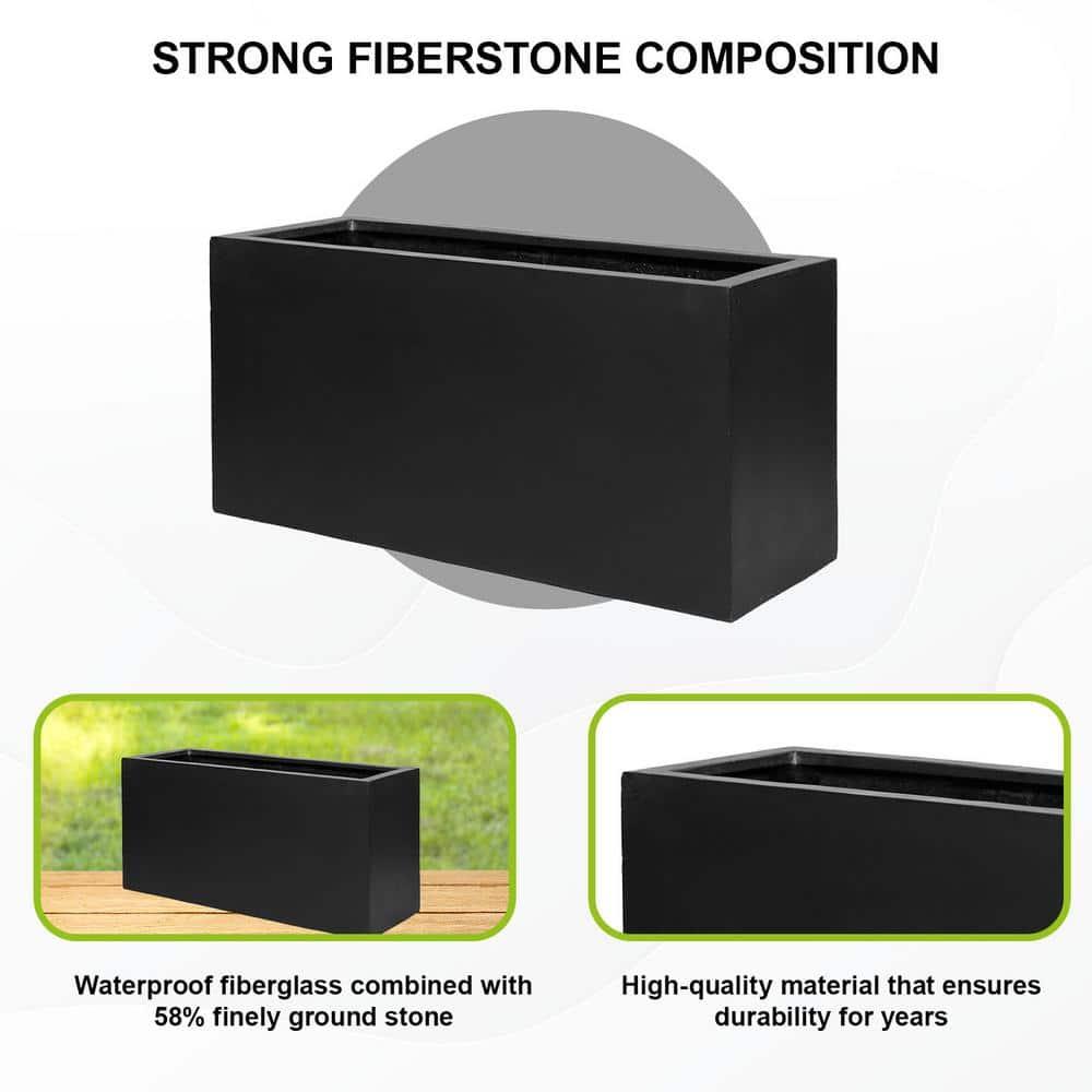 Pottery Pots USA Inc. Pottery Pots Jort Small Fiberstone Indoor Outdoor Modern Rectangle Planter, 16 Inch Tall Black 32"