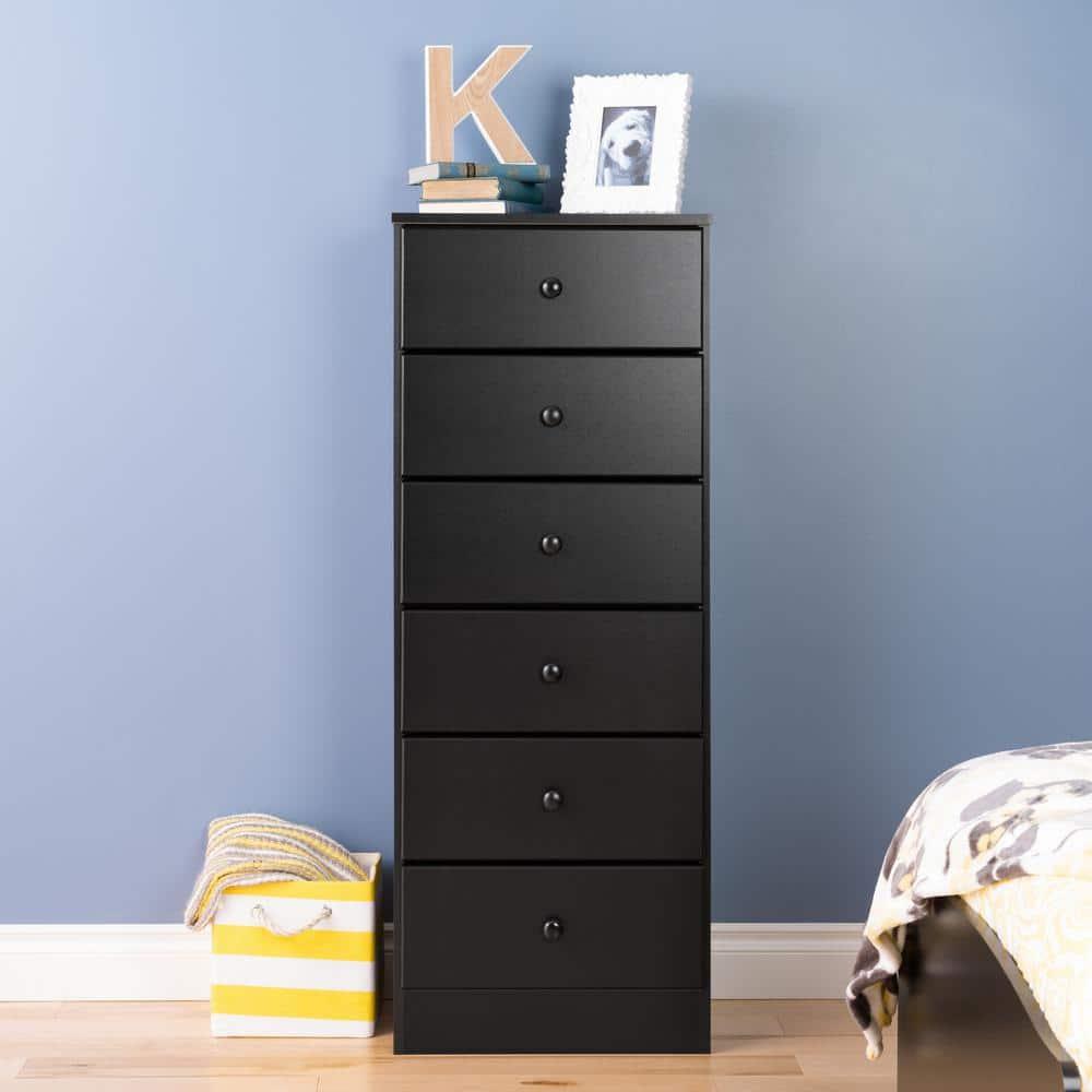 Astrid 6 Drawer Tall Chest Black - Prepac: Space-Saving Vertical Storage for Bedroom