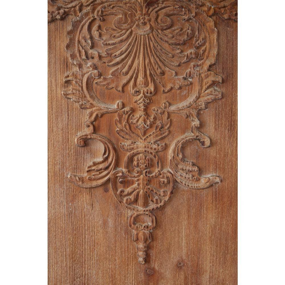 Wood Floral Carved Antefix Wall Decor Set of 3 Brown - Olivia & May: Rustic Style, Indoor Vertical Panels