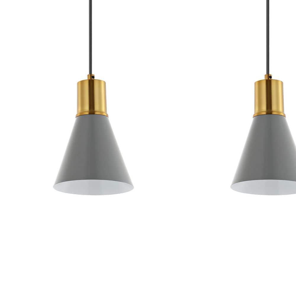 Apollo 33.5" 3-Light Mid-Century Modern Iron Adjustable Linear LED Pendant, Gray/Brass Gold