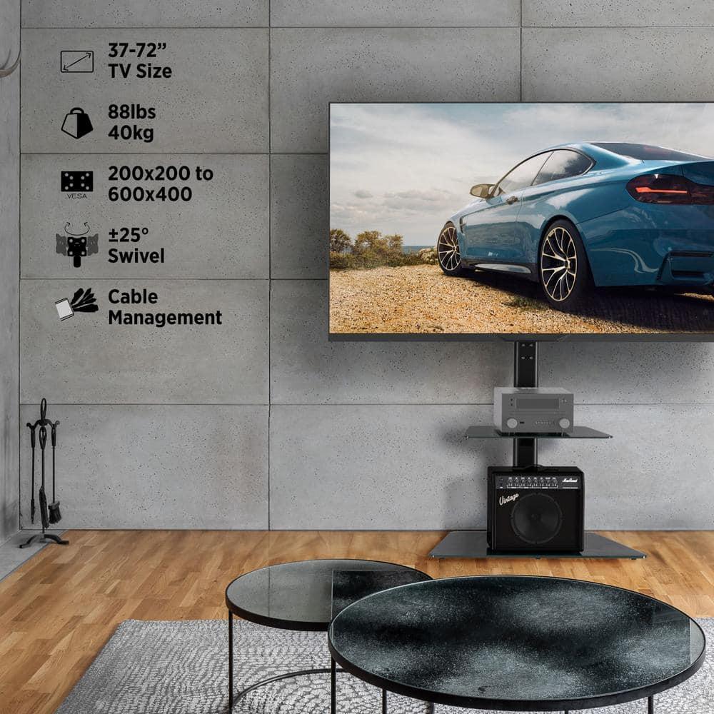 ProMounts Premium Swivel Floor Stand TV Mount with Shelf for 37 to 72 Inch Screens, Holds up to 88Lbs