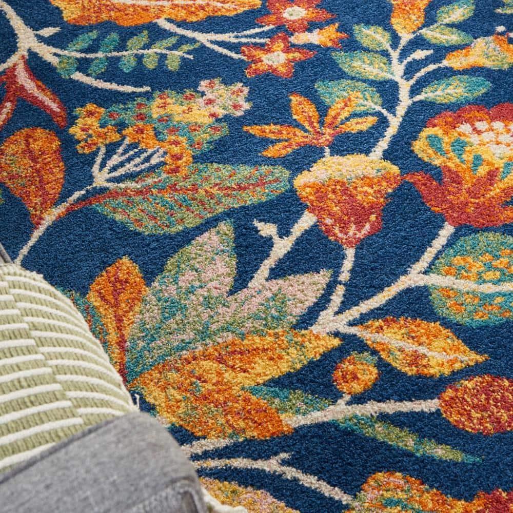 Nourison Allur Botanical Indoor Area Rug Navy Multicolor 5'3" x 7'3"