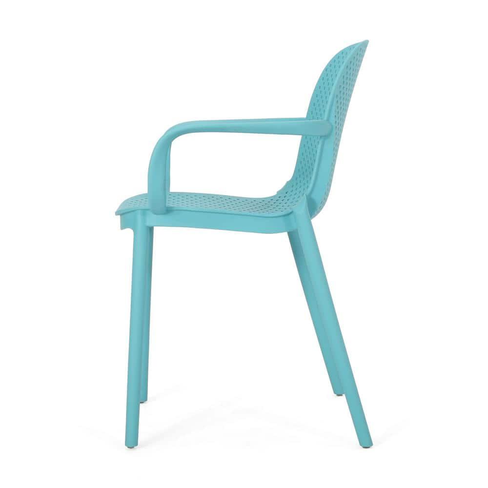 Noble House Gardenia Plastic Stacking Patio Dining Arm Chair in Teal (Set of 2)