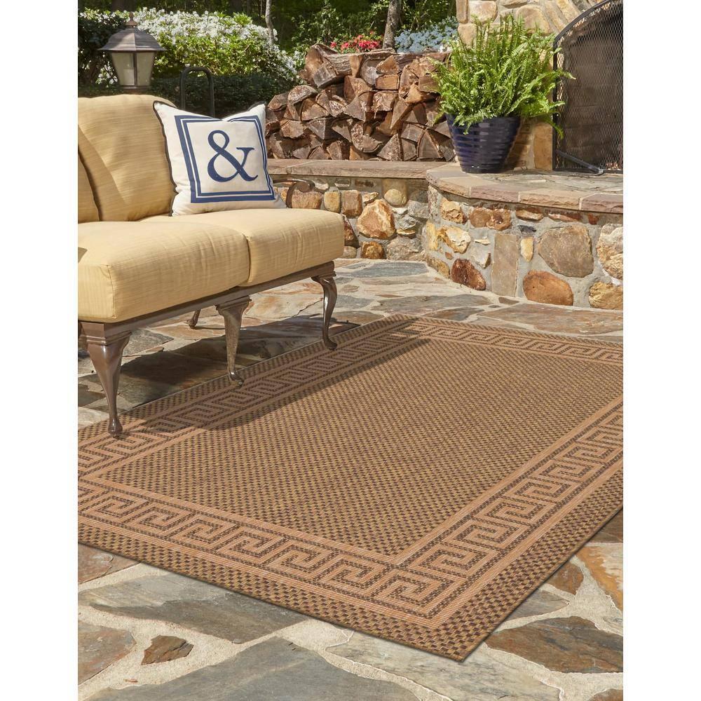 Unique Loom 3' 3 x 5' 1 Brown Outdoor Border Greek Key Area Rug
