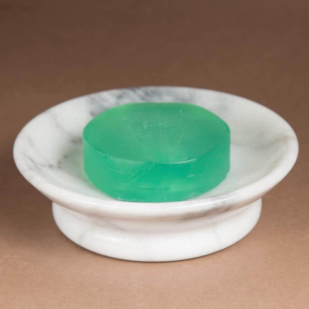 Creative Home Genuine Natural Marble Round Bar Soap Dish Soap Tray Holder Countertop Organizer, 5" Diam. x 1.5" H, Off-White