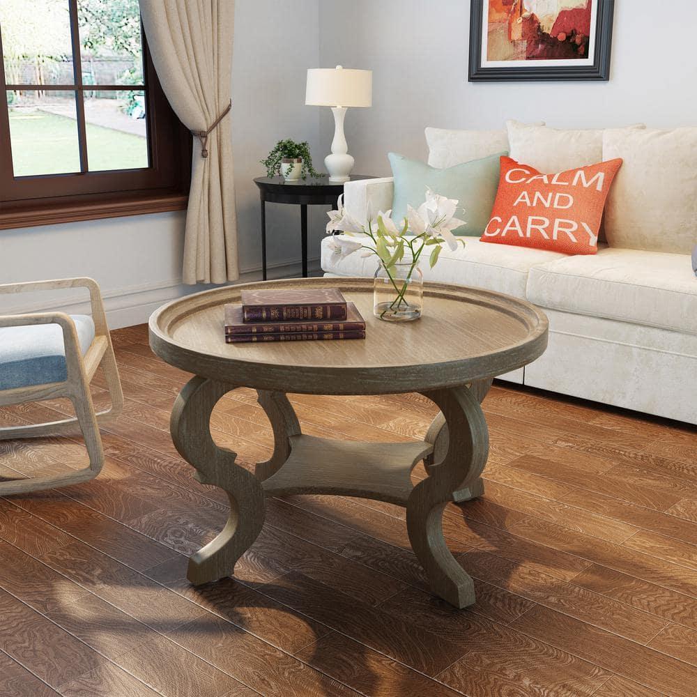 Noble House Shelton Faux Wood Circular Coffee Table, Nature
