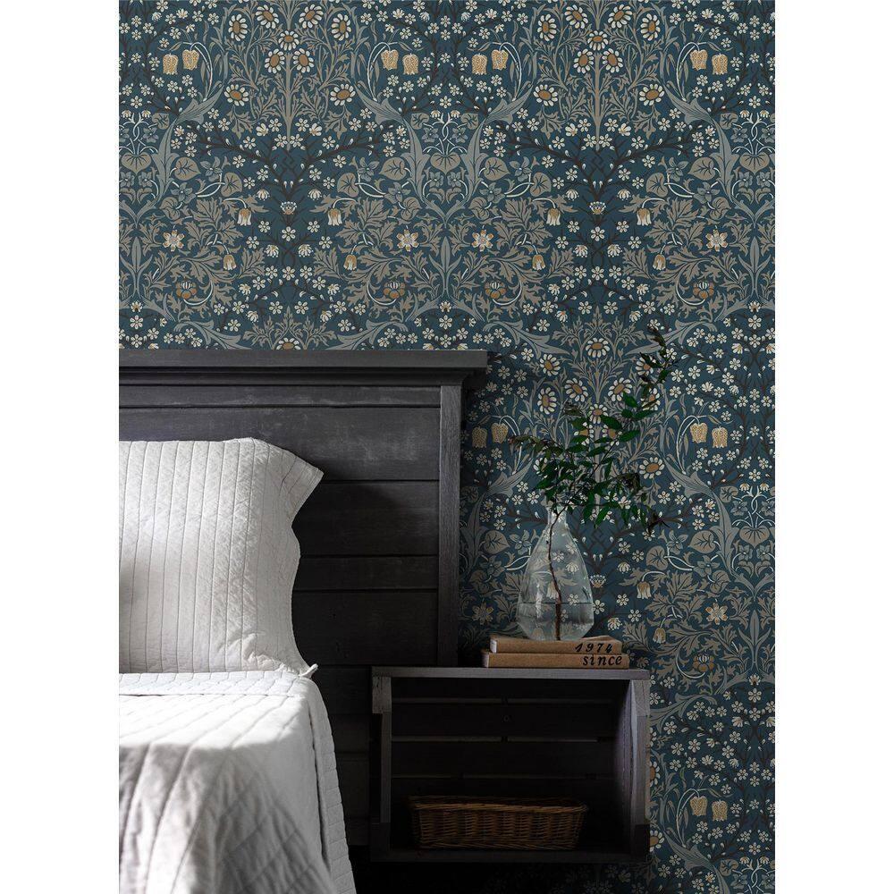 NextWall  Victorian Garden Floral Peel and Stick Wallpaper 20.9 in. W x 18 ft. L - Aegean Blue & Warm Stone