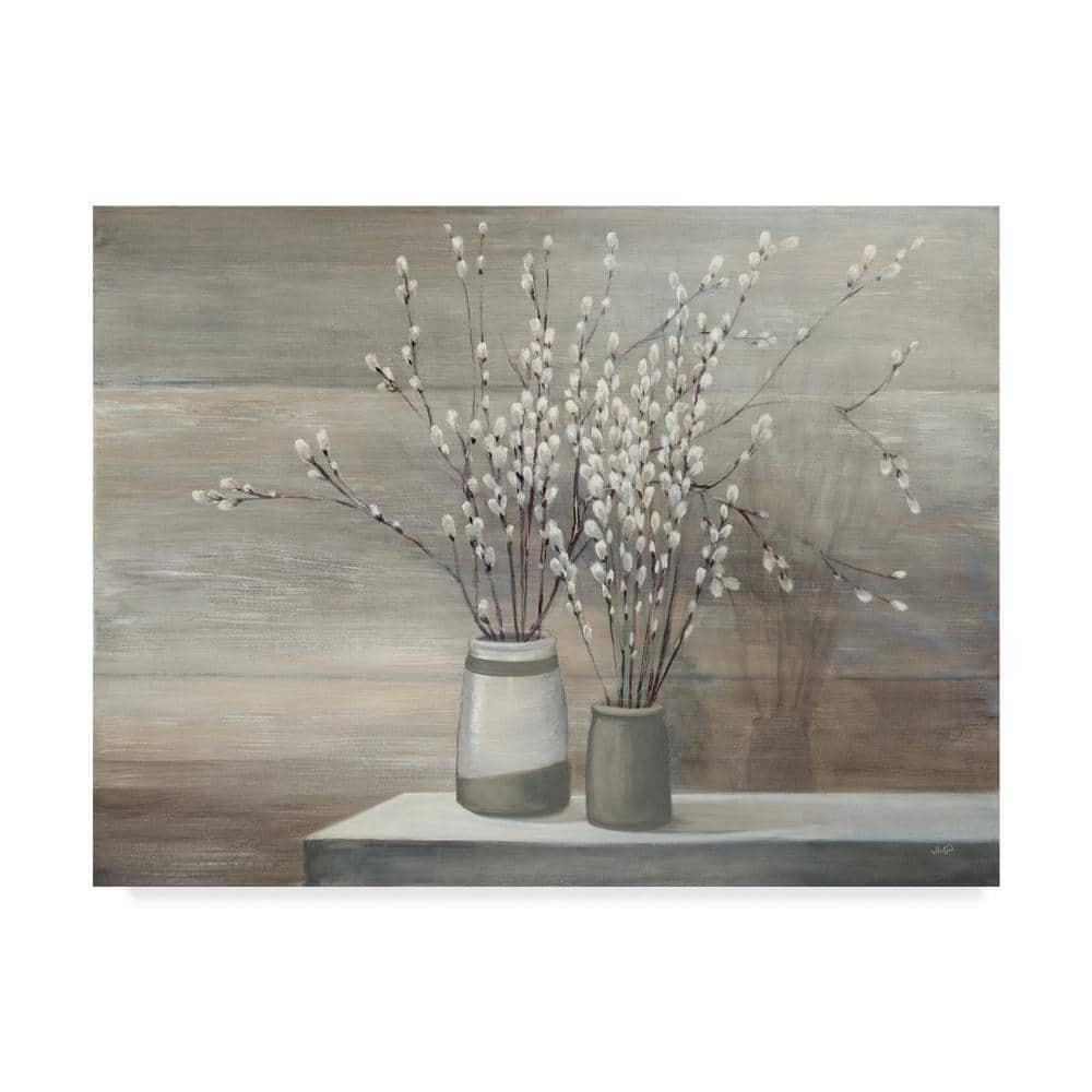 Trademark Fine Art -Julia Purinton 'Pussy Willow Still Life Gray Pots' Canvas Art - 35''x47''