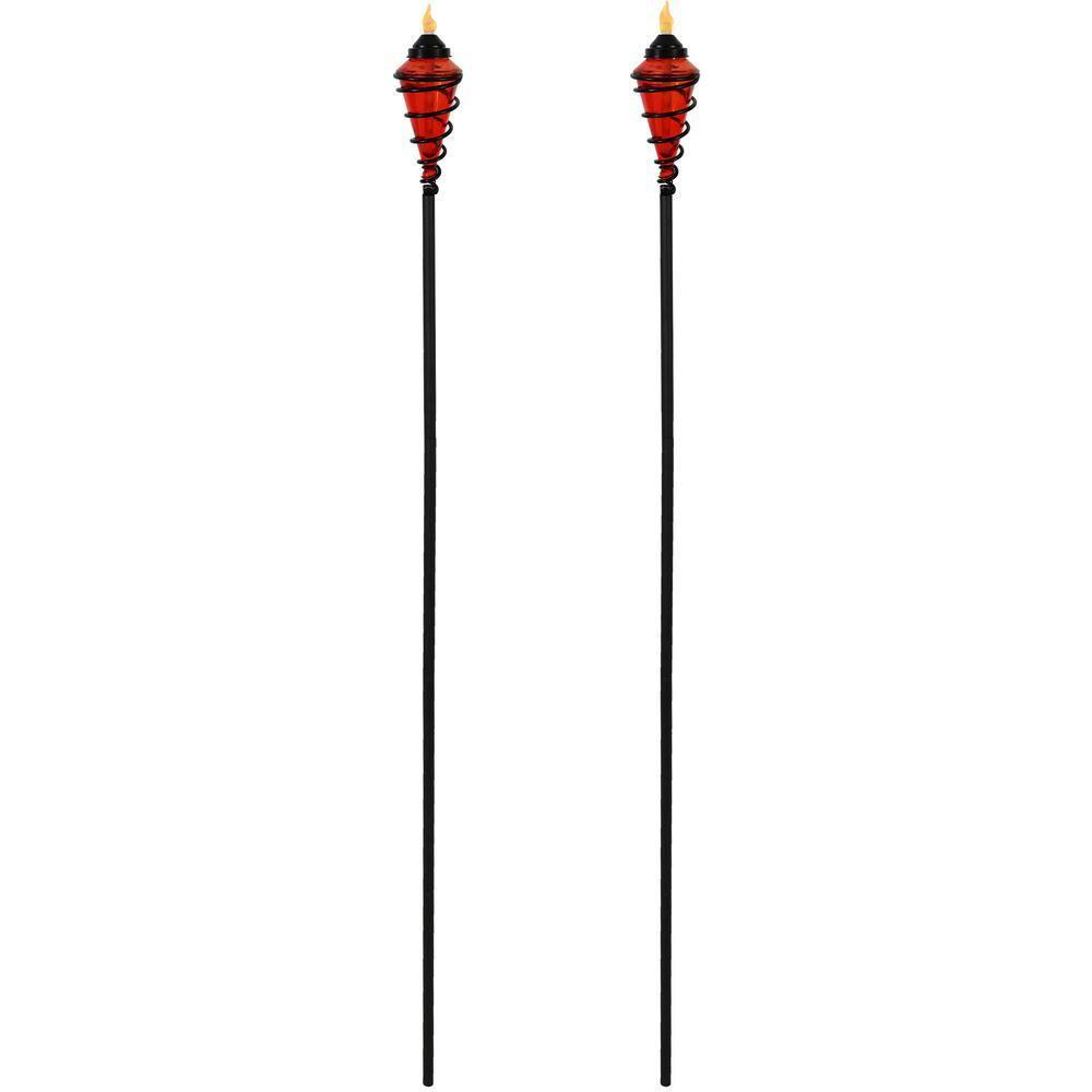 Sunnydaze Outdoor Adjustable Height Glass and Metal Swirl Patio and Lawn Torch Set - Red - 2pk