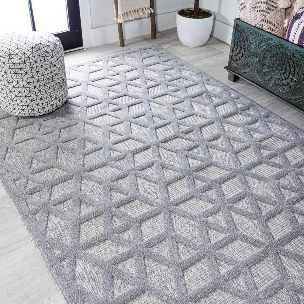 5'x8' Talaia Neutral Geometric Indoor/Outdoor Area Rug, Light Gray - JONATHAN Y