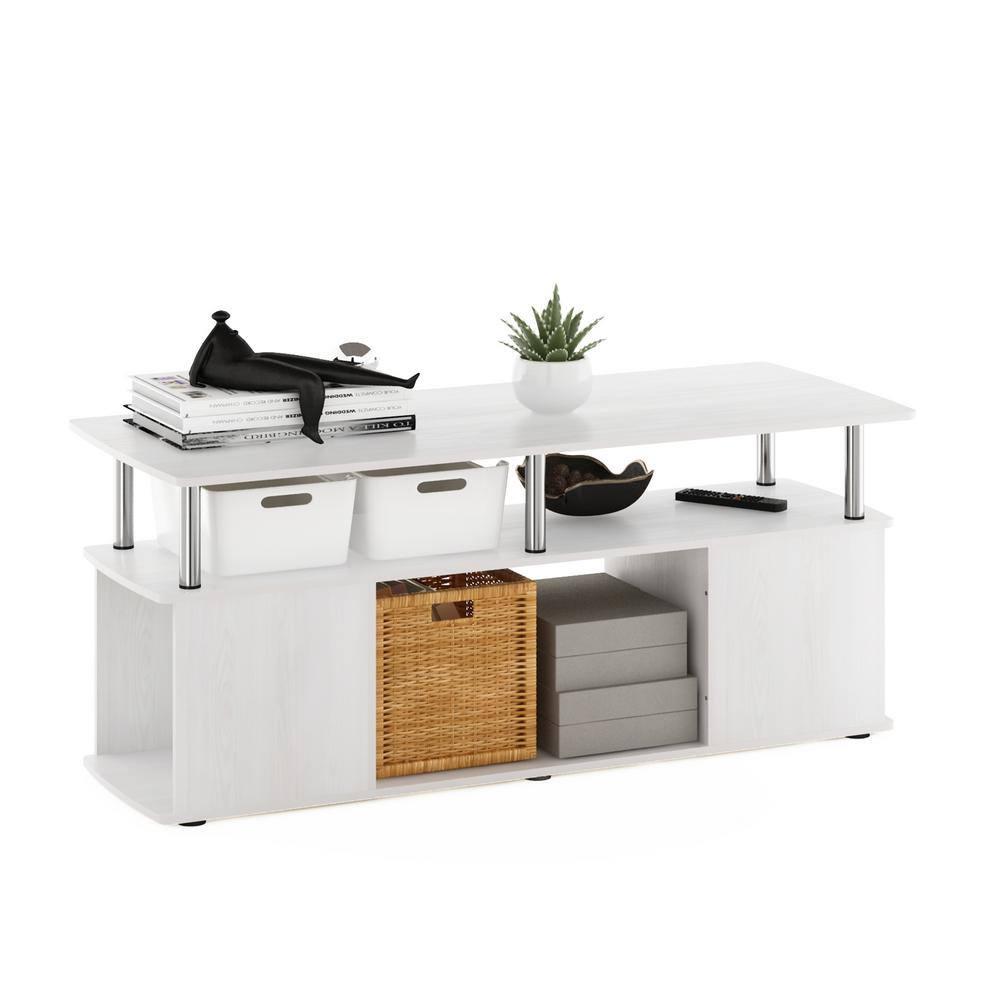 Furinno Modern TV Stand Media Entertainment Center for TV's up To 50" w/Open Storage Compartment for Living Room&Bedroom,White Oak