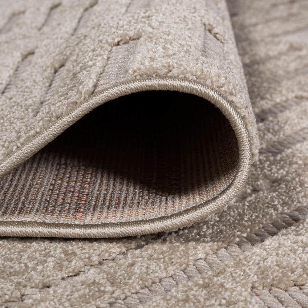 5'x8' Xlendi High-Low Pile Moroccan Geometric Indoor/Outdoor Area Rug, Beige - JONATHAN Y