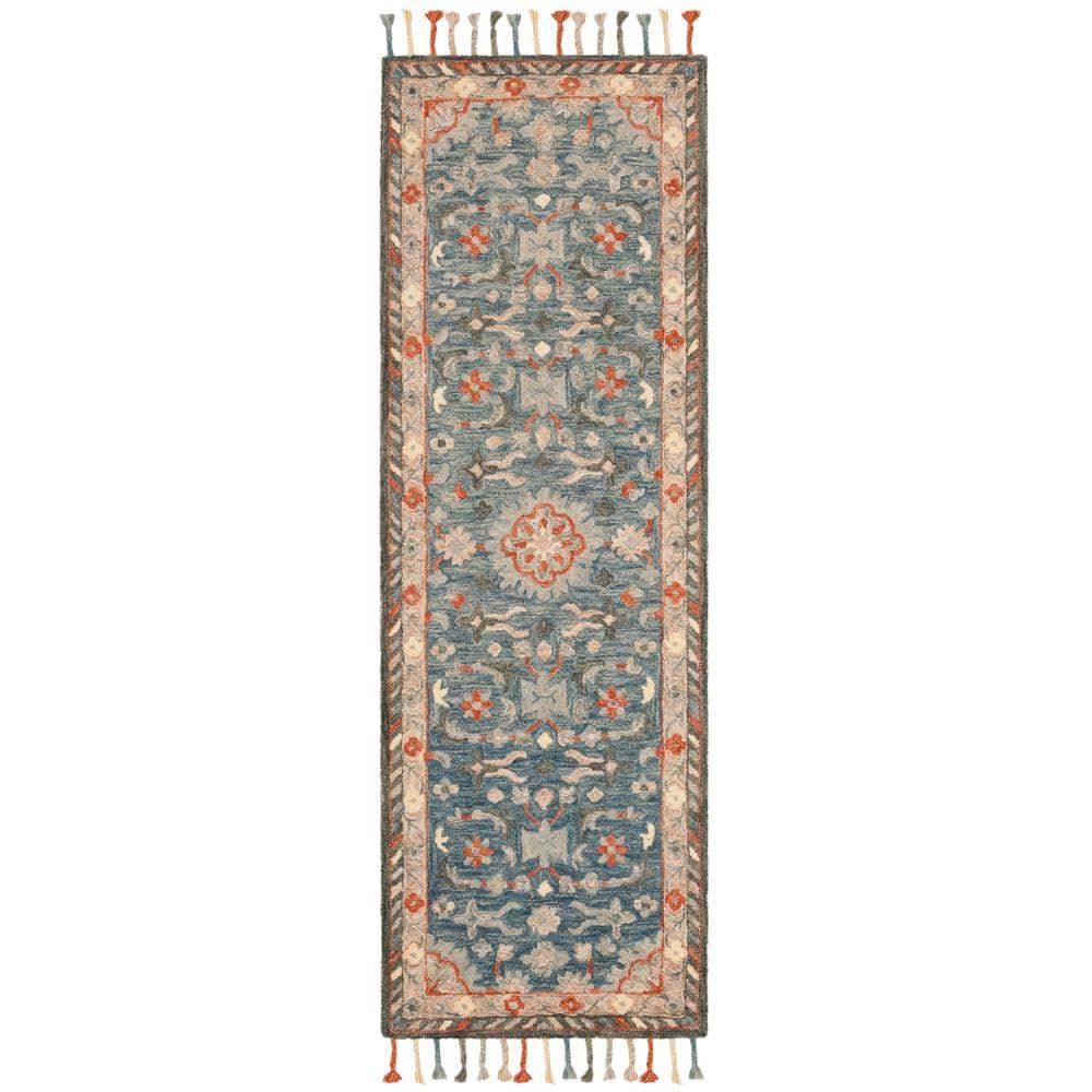 Aspen APN123 Hand Tufted Runner Rug - Blue/Rust - 2'3"x15' - Safavieh.
