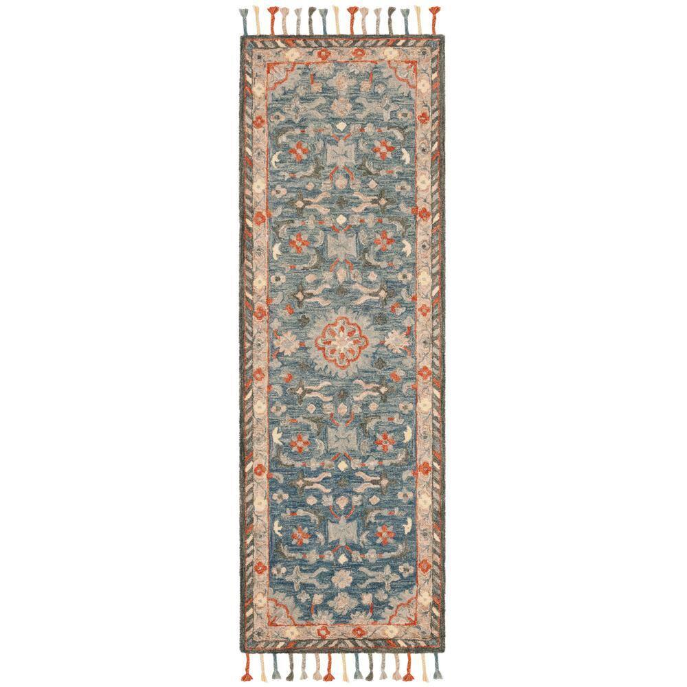 Aspen APN123 Hand Tufted Runner Rug - Blue/Rust - 2'3"x9' - Safavieh.