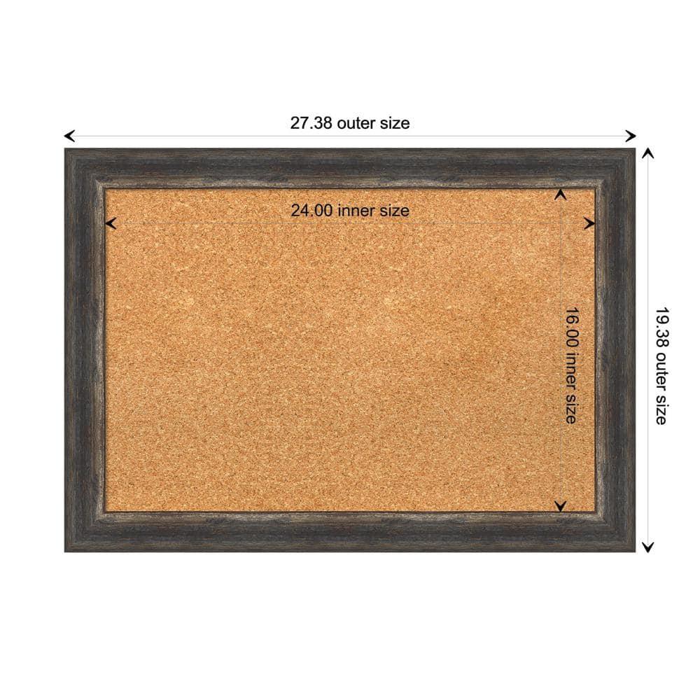 Amanti Art Natural Cork Board Framed Bark Rustic Char Narrow Bulletin Board 27 in. x 19 in.