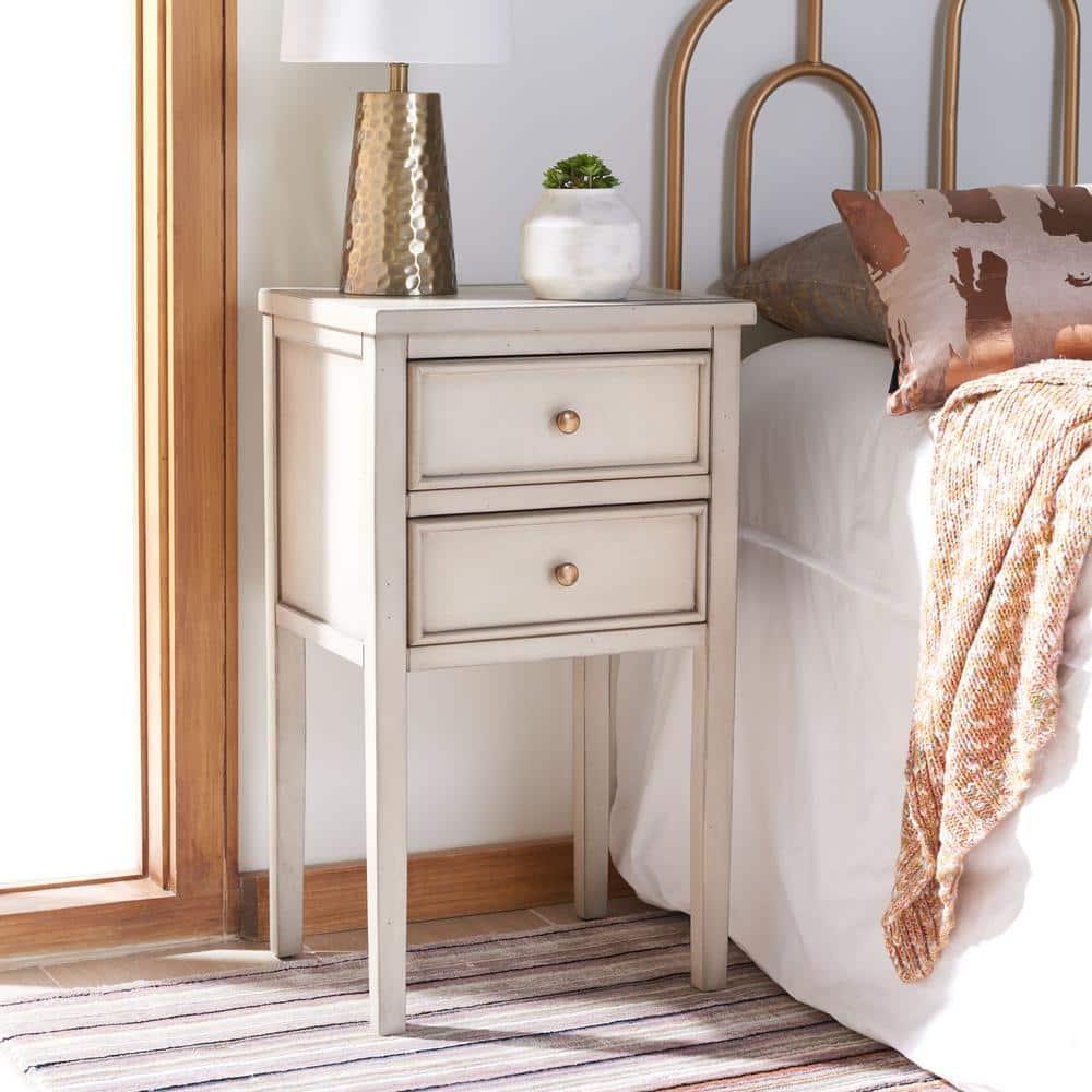 Toby Accent Table With Storage Drawers - AMH6625D - White Birch - Safavieh Couture