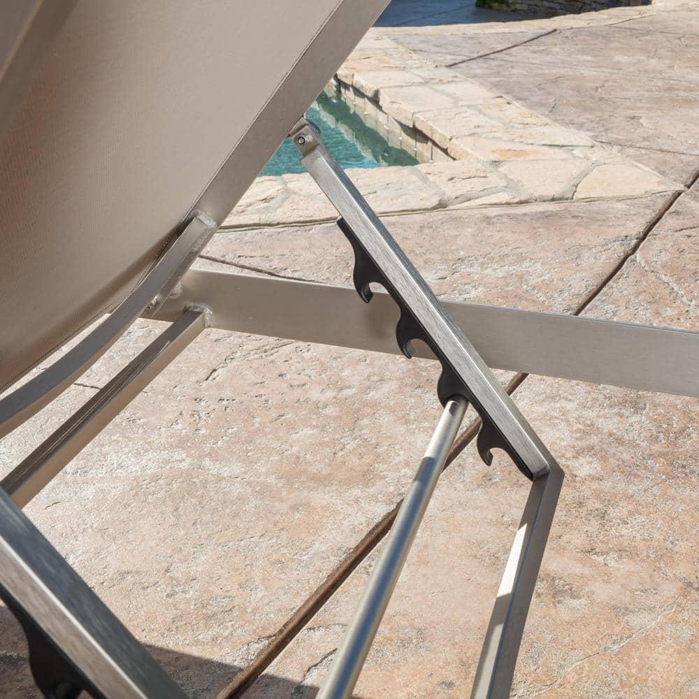 GDF Studio Crested Bay Outdoor Mesh and Aluminum Armless Adjustable Chaise Lounges, Gray and Silver, Set of 2