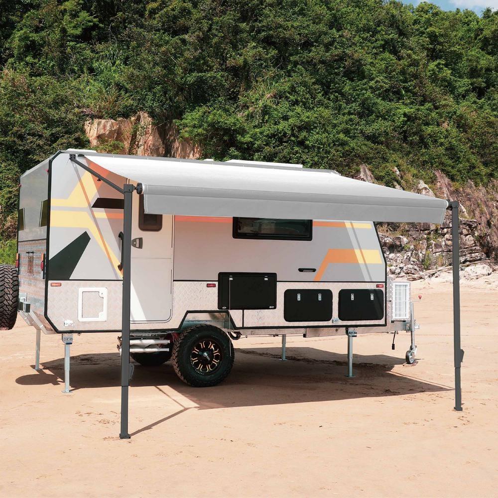 ALEKO Retractable RV Awning 16 X 8 ft Camping Waterproof Vinyl Canopy Gray