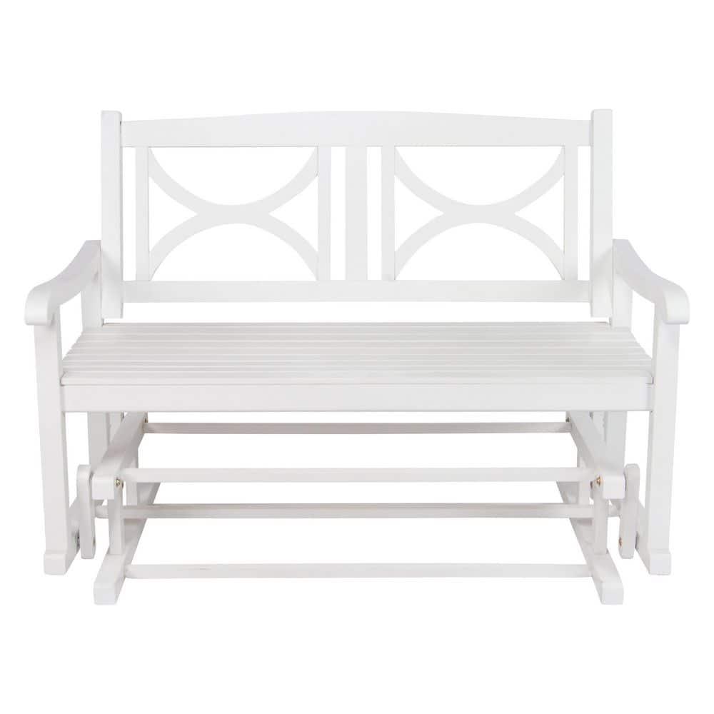 Shine Company Traditional Hardwood Patio Porch Glider Bench in White