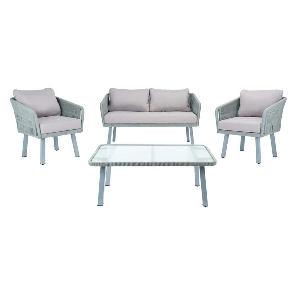 Kerson 4 Piece Rope Living Set - Indoor/Outdoor - PAT7519 - Grey/Grey - Safavieh