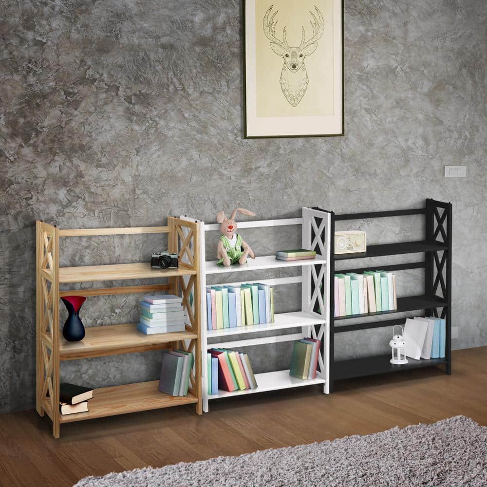 Natural Wood Montego 3-Shelf Stackable Bookcase with Doors