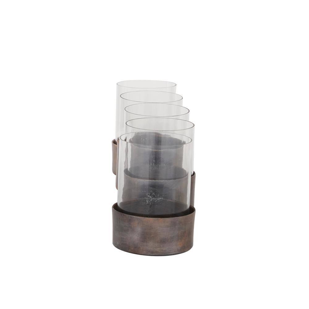 22" x 6" Round Glass Pillar Candle Holder Black - Olivia & May: Elegant Mantel Decor, 5-Unit Tray