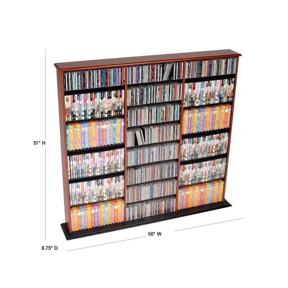 Prepac Triple Width Wall Storage Cherry & Black : Holds 960 CDs, 405 DVDs, Adjustable 24 Shelves