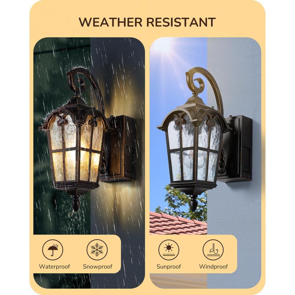 EDISHINE Dusk to Dawn Outdoor Wall Lights, Porch Light Fixture with GFCI Outlet, Exterior Wall Lantern with E26 Socket, Waterproof Outside Wall Sconce Wall Mount Lamp for Front Door, Patio, Garage