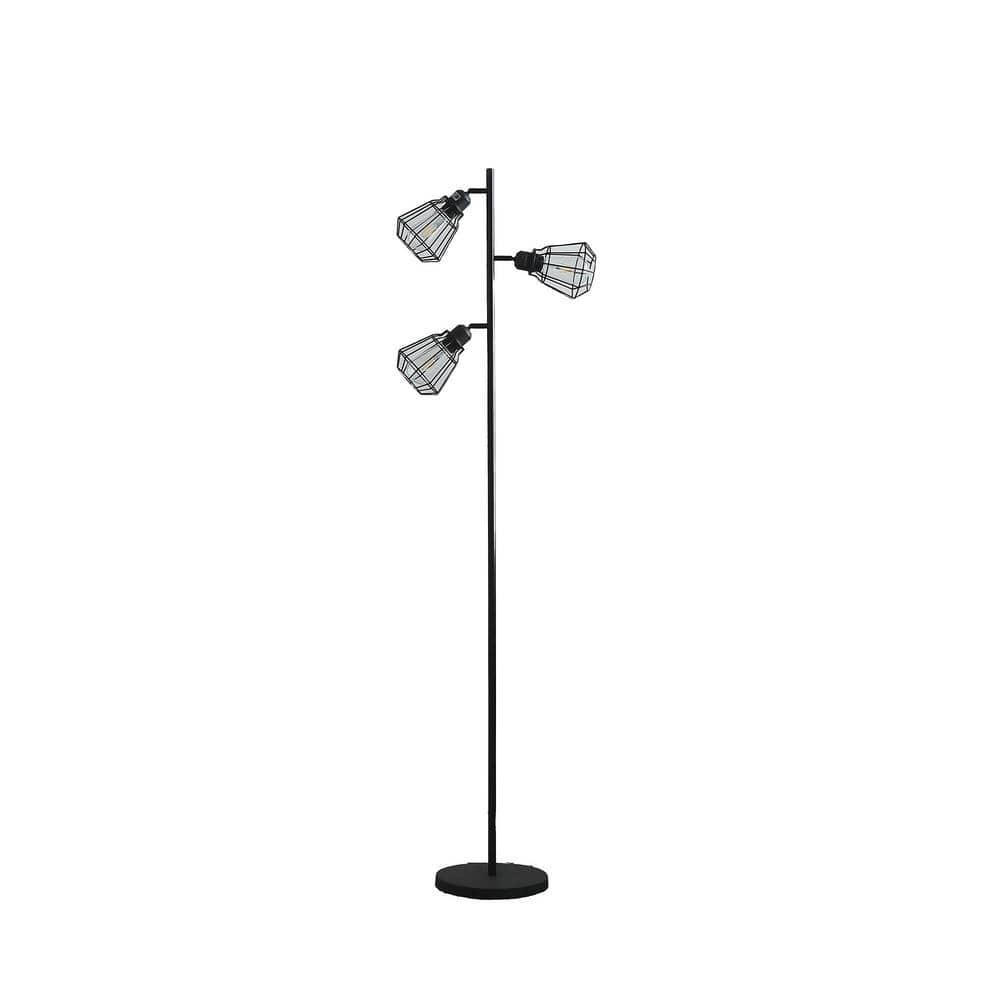 ORE International 65" Adjustable Cage Shade Metal Floor Lamp Black Matte