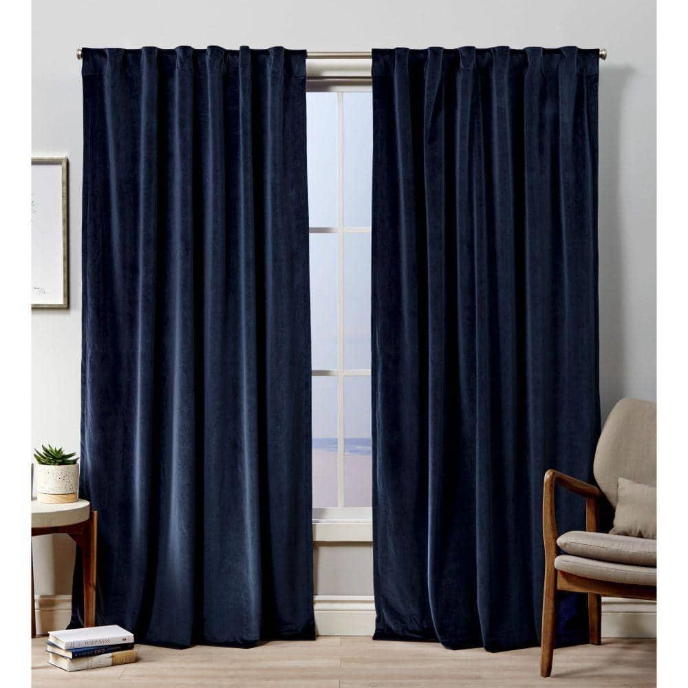 Set of 2 (96"x54") Velvet Back Tab Light Filtering Window Curtain Panels Navy - Exclusive Home: Polyester, OEKO-TEX Certified