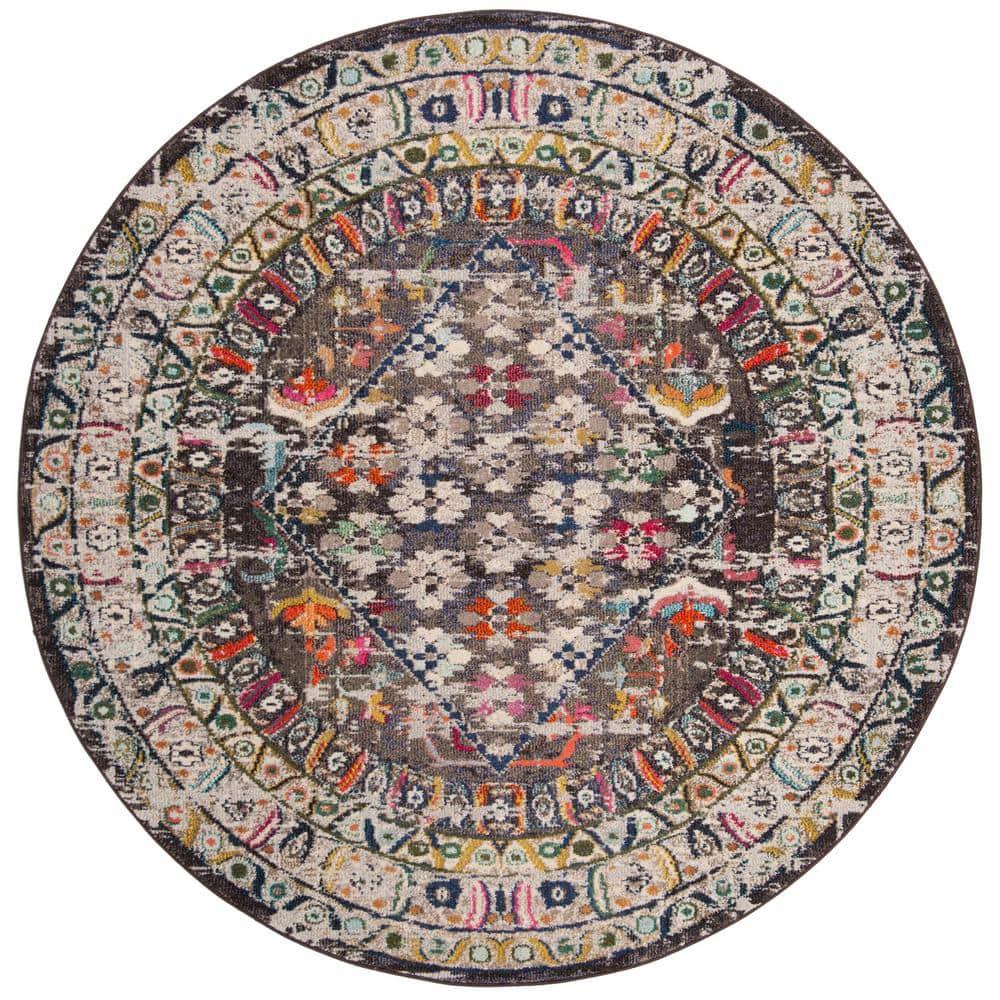 Monaco MNC255 Power Loomed Indoor Area Rug - Brown/Grey - 6'7" Round - Safavieh