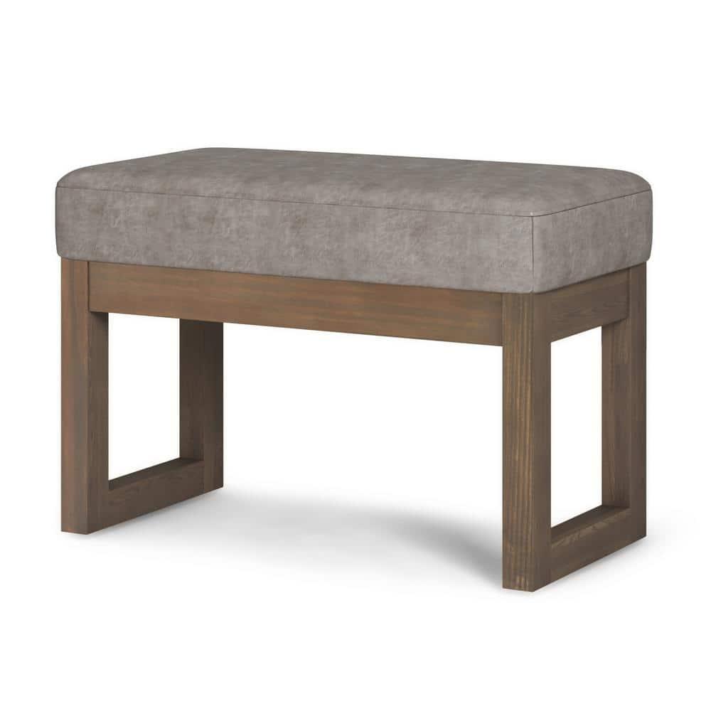 Pemberly Row 26" Faux Air Leather Ottoman Bench in Distressed Gray Taupe